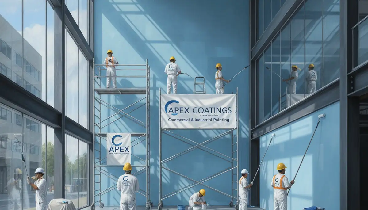 Commercial painting crew in Dayton, OH applying durable exterior finish to a business property