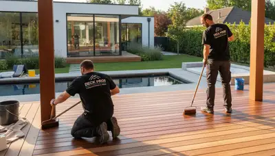 Professional deck staining in Dayton, OH by Dayton Paint Pros protects and beautifies wood decks